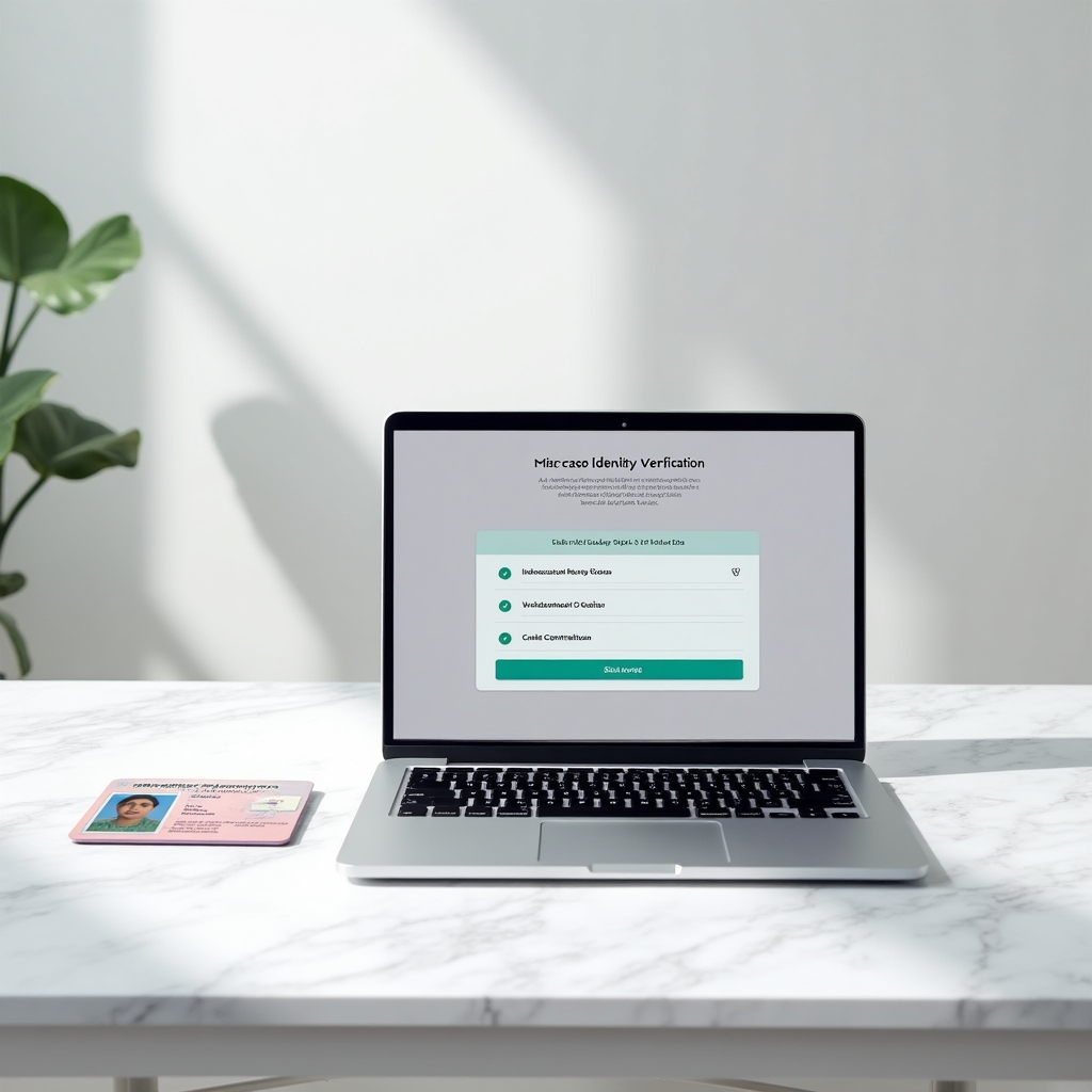 KYC identity verification process with document upload and identity confirmation screen